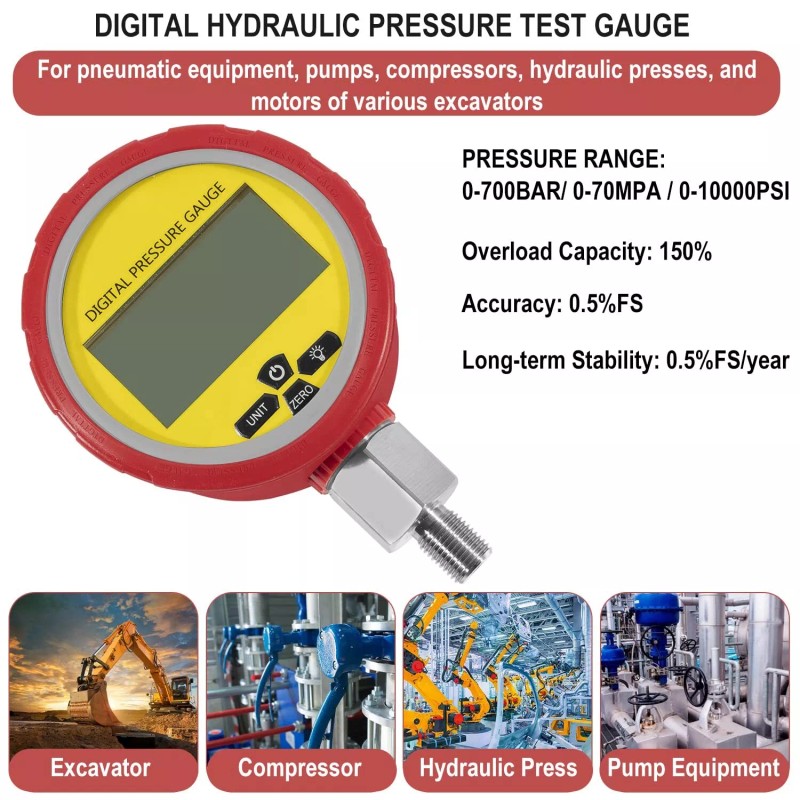 Unbranded Digital Hydraulic Pressure Gauge 10000 PSI/700BAR with 1/4-Inch NPT