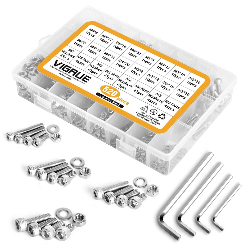 520PCS M3 M4 M5 M6 Stainless Steel Hex Button Screws