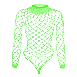 Tosmifairy Fishnet Bodysuit Top for Women Stretch One Piece Long Sleeve Mesh Rave Romper Body Suit (Green)