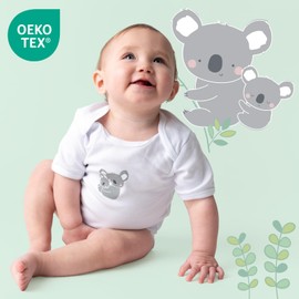 schlummersack Short Sleeve Baby Bodysuit Set Made of 100% Organic Cotton, Pack of 5 Baby Bodysuit - Summer Baby Bodysuit Short Sleeve Organic Cotton Baby Bodysuits in Various Sizes and Designs, koala