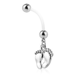 Autiga Pregnancy Piercing - Bio-Flex Flexible Plastic Baby Feet Belly Button Piercing - Can be Shortened, Plastic