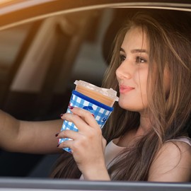 Reusable Insulated Neoprene Iced Coffee Cup Sleeve, Durable Drink Sleeve for Cold Beverages, Beverage Holder for Iced Coffee, Cherry Bows