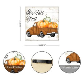 It's Fall Y'all Brown Pumpkin Truck Wooden Sign Vintage Maple Leaves Wall Plaque Harvest Thanksgiving Wall Art Hanging Farmhouse Decoration Plaque For Home Front Door Entryway Porch 12x12in