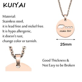 KUIYAI Sweet Mama and Bear Round Pendant Necklace for Mother (3 cubs R RG)