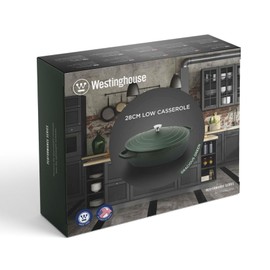 Westinghouse Low Casserole with Lid, 11 Inches, Green, Cast aluminum, Kitchen, Kitchen Accessories