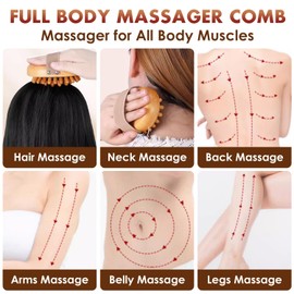 Melous Wooden Massage Comb, Body Scalp Trigger Point Massage Tool, Meridians Massager, Gua Sha Massager Comb for Body Relief & Hair Growth