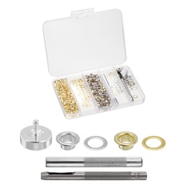 sourcing map 200pcs Grommet Eyelets Tool Kit 5mm Metal Grommet Kit with Installation Setter Tools for Shoes Clothes Leather Fabric Belt DIY, Gold,Silver