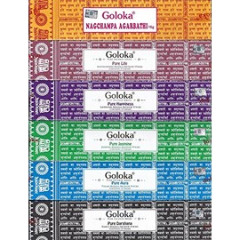 GOLOKA Set of 6 Nag Champa Sandalwood Lavender Jasmine Tulasi and Fancy Incense Kit (Incense Holder Included)
