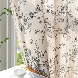 Farmhouse Floral Curtains Vintage Linen Patterned Curtains for Living Room 84 Inches Long Rod Pocket French Country Bedroom Window Curtains Set 2 Panels
