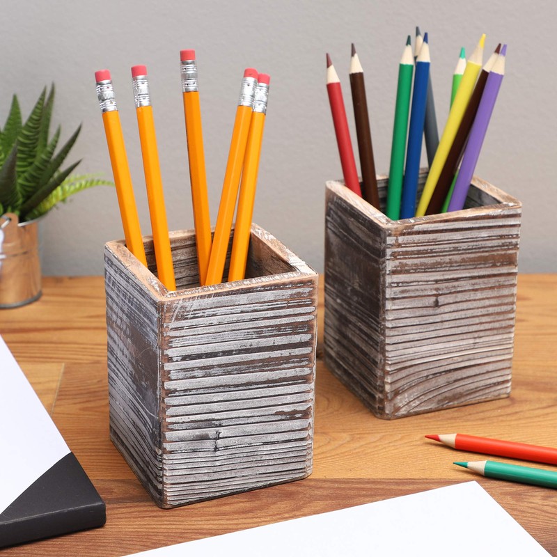 Paper Junkie Rustic Wood Pencil Holder (2 Pack)