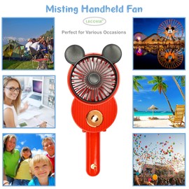 LACOVIA Cute Mickey Misting Mini Fan, Handheld Portable USB Rechargeable Fan with 3 Adjustable Speeds, Foldable Personal Fan For Travelling(Red&White)