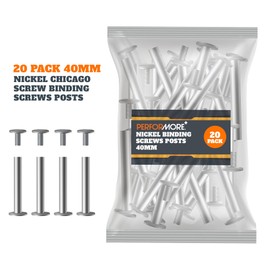 20 Pack of Chicago Screw Post Binding Screws, 40mm Nickel Plated Metal Screw Posts for Scrapbooking, Photo Albums, Binding Leather Repair