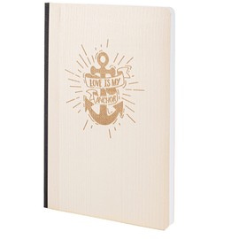 Notebook with Wooden Cover in A5 - Love Is My Anchor - Real Wood Notebook for Writing in Wood Cover 192 Blank Pages 90 g, Wood Type: Maple