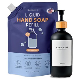 MAISONOVO Hand Soap Refills | Natural Hand Soap Refill Made in USA | Gental Non Toxic Hand Soap Refill Good for All Skin Types | Unscented Hand Soap Refill Pouch 34 oz