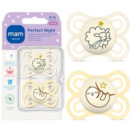 MAM Perfect Night 2 Piece Baby Pacifier, Unisex, 0-6 Months