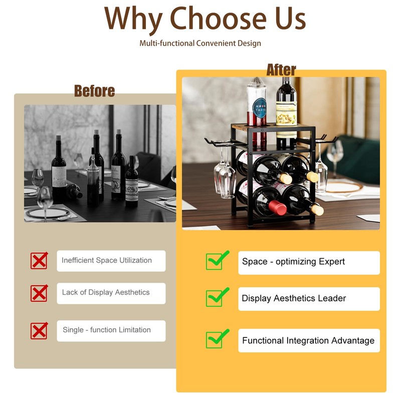 KLM Wine Rack Countertop, 6 Bottle 4 Glass Holder, Modern