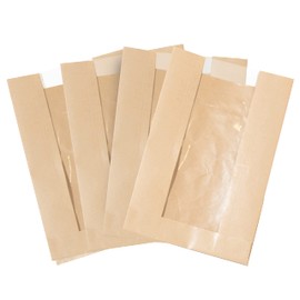 Sowelu Bakery Bags With Window, 6.5x2x8.5 Inches. 100PCS for Cookies or other Pastries, Brown Kraft Paper