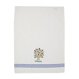 EMANUEL Yair Hand Washing Towel Embroidered Tree of Life - Soft Absorbent Cotton - Netilat Yadayim Cotton Dish Towel 23.5" x 13.5" - Judaica Gift (White TMB-1A)
