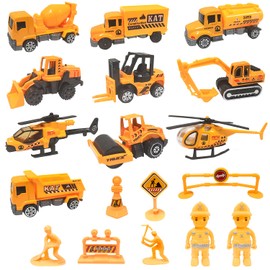 TOYABI Sand Toys, Construction Site Vehicles Children, 18-Piece Toy Construction Vehicle Set with Dumper / Plane / Barrier etc., Die Cast Alloy Vehicles for Boys & Girls from 3 Years