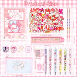 Mel-dy Stationery Set, Kawaii School Supplies with Pens Stickers Pencil Case Notebook Badge, Kawaii Stationery Back to School Gift for Kids Students Office Supplies (Pink 1)