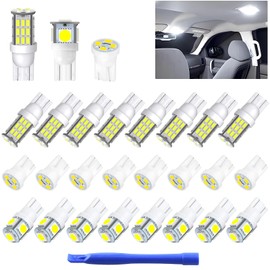 24PCS Car Interior Bulb Kit Set T10 921 194 168 Bulbs Interior Replacement 12 Volt Lights for RV Camper Trailer Boat Trunk Interior Dome Car Map License Plate Door Side Marker Cornering Light- White