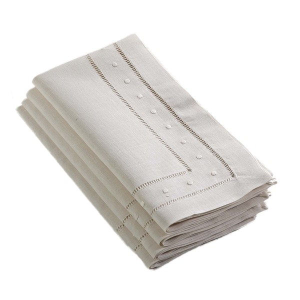 Hand Hemstitched And Embroidered Swiss Dot Napkins. Ecru Color. 20"