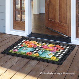 Briarwood Lane Gerber Daisy Watering Can Spring Doormat Checkered Floral Indoor Outdoor 30" x 18"