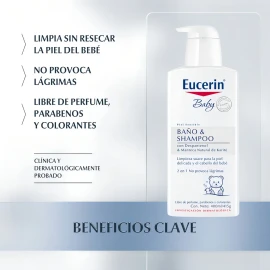 Eucerin Baby Shampoo & Baño 2 en 1 con Dexpantenol y Karité Natural – 400ml | Hipoalergénico, Sin Parabenos, Uso Diario para Bebés