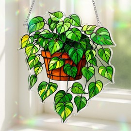 Book Ornament Stained Glass Window Hanging Acrylic, Teacher Back To School Gift, Bookish Gifts For Librarian, Book Lovers, Reader, Women, Suncatcher Effect Decor For Christmas Tree (Pothos)