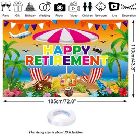 HOWAF Retirement Party Decorations Backdrop Banner Hawaiian Retirement Banner for Summer Hawaiian Beach Pool Theme Retired Birthday Party Supplies Backdrop Luau Happy retirement Background banner
