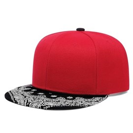 Quanhaigou Snapback Hat for Men Women,Hip Hop Style Colorful Flat Bill Hats Teens Adjustable Baseball Cap, Red Paisley, One Size