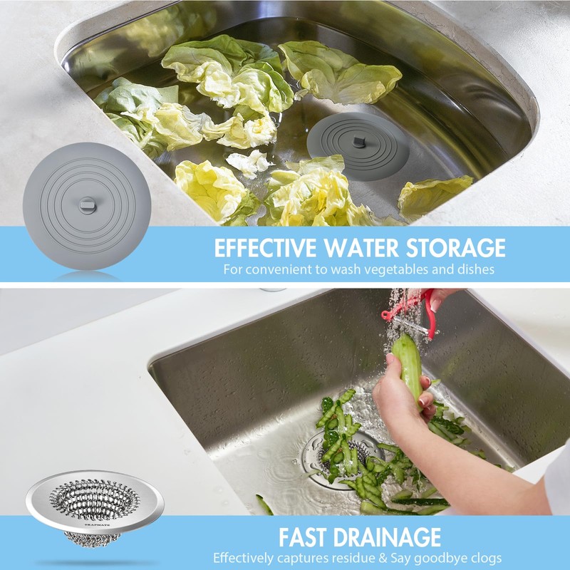 TRAPMATE Kitchen Sink Drain Strainer & Sink Stopper, Revolutionary Stainless