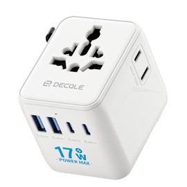 Universal Travel Adapter, International Travel Plug Adapter with 2 USB-C ＆ 2 USB-A Ports, All in One Portable Socket, for USA, UK, EU, AU ＆ 224+ Countries (White)
