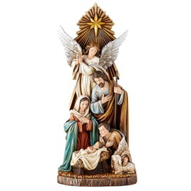 CatholicStore Avalon Gallery Christmas Figurines - Joseph Mary Jesus and Shepherd Tabletop Centerpiece Nativity Figurine, 16.25-Inch, Shepherd's Nativity