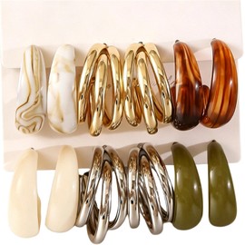 Juego de 6 aretes de aro acrlicos para mujer, clsico, multicolor, resina geomtrica, metal, declaracin de moda, minimalista, joyera de fiesta, regalos