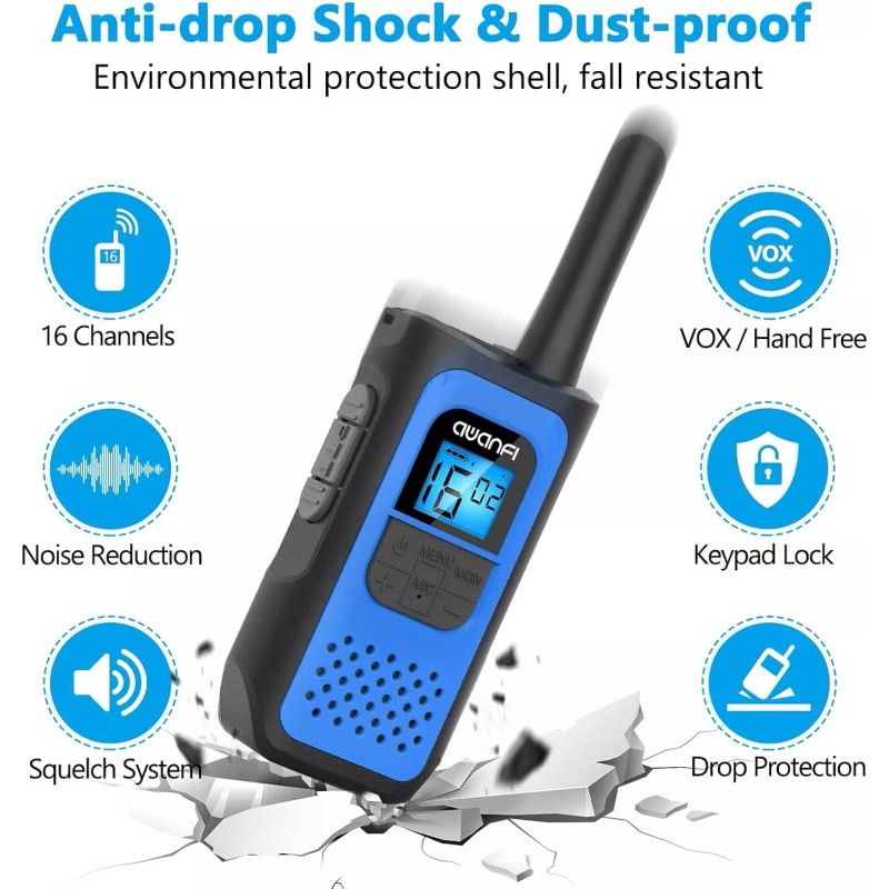 AWANFI Rechargeable 3 Pack Walkie Talkies, Long Range Two Way