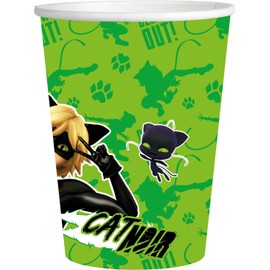 BeenSmile, Cat Noir Disposable Paper Cups, Children's Glasses, Children's Birthday Decoration, Party Accessories, Pack of 8, 250 ml