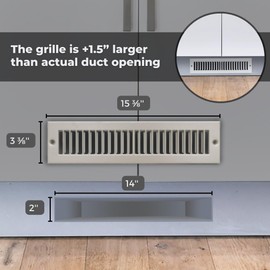 Fits 2x14 Duct Opening | Toe Kick Vent Cover by Handua | Cabinet Toe Kick Space Register Grille | HVAC Toe Space Vent Cover | Outer Dimensions: 3 3/8" X 15 3/8" | Brown