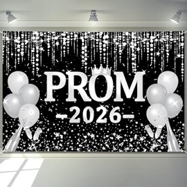 Prom Decorations 2026 Banner 72" x 48" Backdrop Graduation Prom Party Supplies Black and Silver Photography Congrats Grad Decor Background for Indoor Outdoor Garden,Yard,Party Home Decor