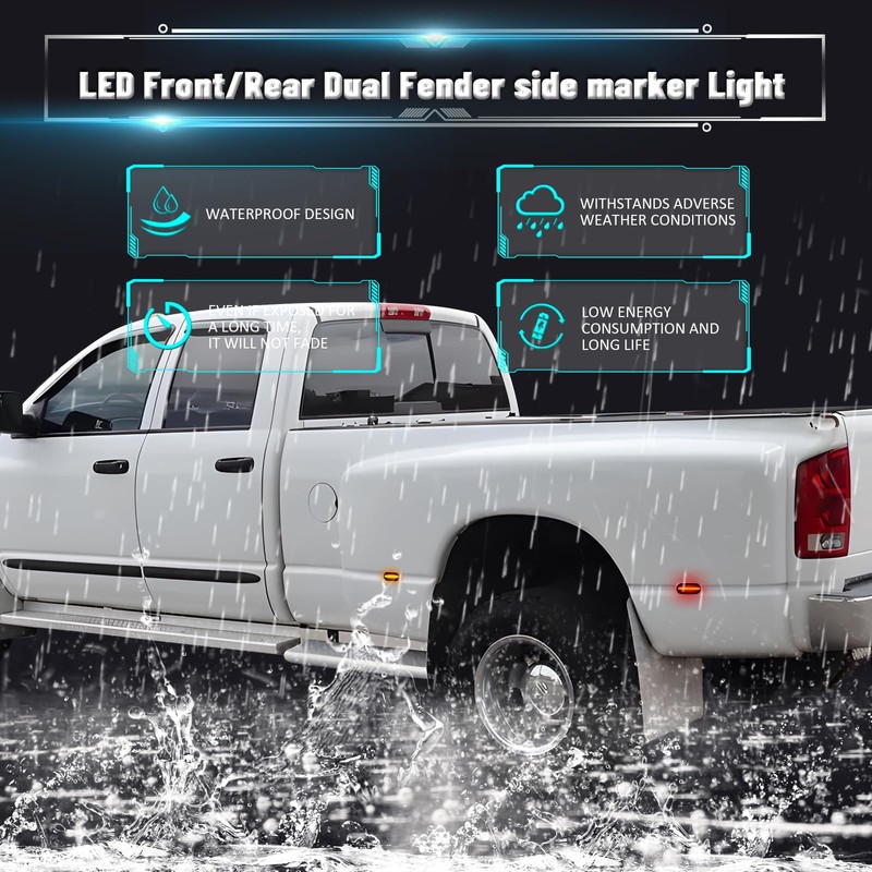 Bestview LED Dually Side Marker Lights for 2003-2009 Dodge Ram