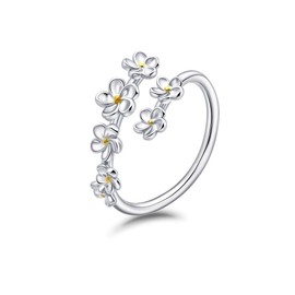 Desnuage Silver Flower Rings Stackable and Adjustable Thin Wrap Rings for Women Trendy Non Tarnish Gift for Girlfriend