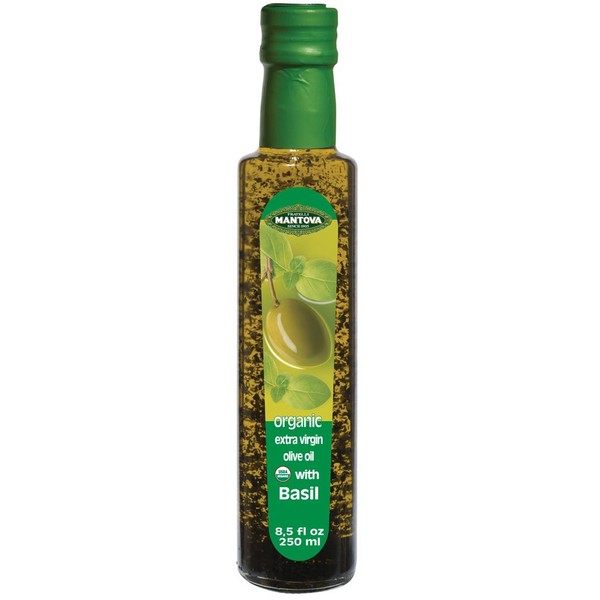 Mantova Basil Organic Flavored Extra Virgin Olive Oil 8.5 Oz (Pack of 4), infused with fresh basil brings the taste of summer to your table any time of the year. It’s delicious on salads, pasta, pizza, or drizzled over slices of fresh mozzarella and tomato.
