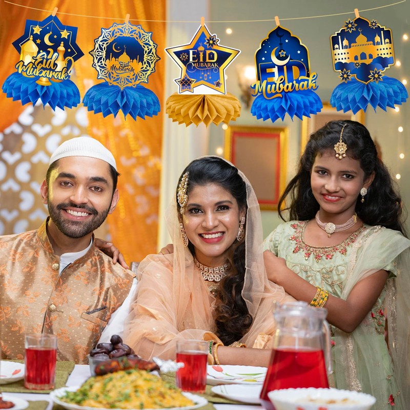 HOWAF 9pcs Eid Mubarak Decorations Eid Mubarak Honeycomb Centerpieces Eid