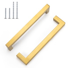 Lontan LSJ12GD 6 x Bar Handles, Rail Handles with Hole Spacing, 76 mm Bar Handle, Drawer Handles, Furniture Handle, Gold