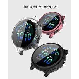 Miimall 2 Pack Compatible Garmin Vivoactive 6 TPU Case, Tempered Glass Film, Thin, Lightweight, Shockproof, Durable, One-Piece, Full Protection, High Sensitivity, High Transmittance, Reducing