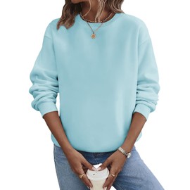 TICTICMIMI Women's Casual Crewneck Sweatshirts Long Sleeve Tops Loose Fit Fall Shirts Light Blue