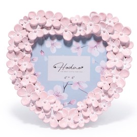 Hodao 4x4 Inch Heart Shaped Photo Frame - 3D Floral Decor Design Picture Frame for Home Decor, Wedding, Valentine’s Day & Photo Display (pink- Heart Shaped)