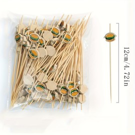 XINCHENG 100 Pack Cocktail Sticks for Food, Bamboo Sticks with Burger Ornament, Wooden Skewers Sticks for Breakfast Sandwiches Hamburger Fruit and Parties Events