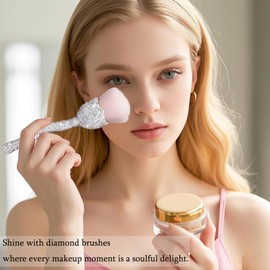SlowVibes Rhinestone Foundation Brush,Rose Shape Bling Diamond Blush Brush Soft,Large Face Powder Makeup Brushes,Sparkle Cosmetic Nail Dust Brush,Loose Powder Brush,Women Professional Makeup Tools