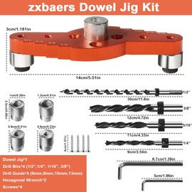 Dowel Jig Kit for Floating Shelves,zxbaers Self Centering Line Scriber with Drill Bit Set 1/4", 5/16", 3/8" and Drill Bit Stop Collar Set for Straight Holes and Hidden Shelf Brackets & Mantels